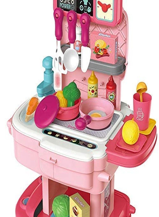 OANGO 34 Piece School Bag Packing Pretend Play Cooking Game Modern Children Kitchen Set Toy for Kids Girls (Kitchen Playset) (Chef Kitchen Pink) - Image 3
